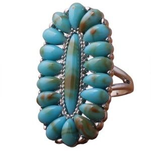Vintage Style Western Festival Navajo Aztec  Turquoise Silver Statement Ring